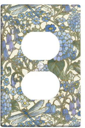 Flower Duplex Outlet Covers Wall Plate, Nature-Inspired Dragonfly Bellflower Spring Blue Plastic Standard Size Decorative Receptacle Outlet Covers for Home Living Room New Apartment Decor