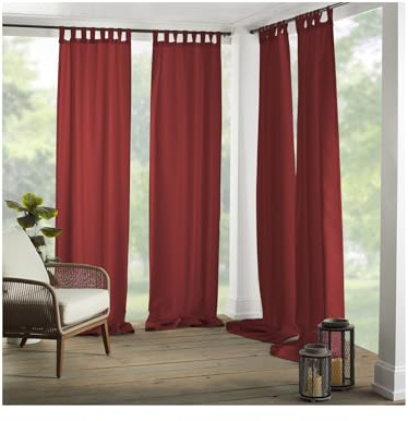 Elrene Home Fashions Matine Weatherproof Tab-Top Indoor/Outdoor Solid Color Curtain Panel for Porch, Pergola, Patio, Deck, 52”W x 84”L, Red