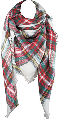 VIVIAN & VINCENT Damen karierte decke winter-schal warm wrap maxi-schal cape einheitsgröße, Christmas White Red Green C33