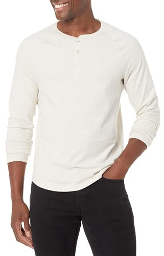 Amazon Essentials Men's Long-Sleeve Henley Shirt, Oatmeal Heather, X-Large