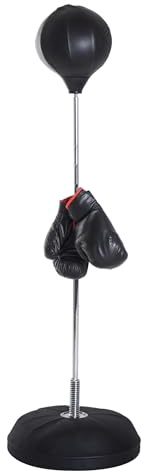 HOMCOM Sac de Frappe sur Pied Punching Ball sur Pied réglable en Hauteur 126-144 cm avec Gants, Pompe et Base de lestage pour Adolescents et débutants Noir
