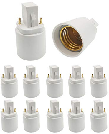 E-Simpo G24d to E26/E27 Adapter (NOT GY24d) 2 Pin CFL Socket Adapter 21.8mm G24 to E26/E27, GX24d to E26/E27 Lamp Base Converter,Rohs. 2P in Cross, Need Bypass The Ballast! (10-Pack)