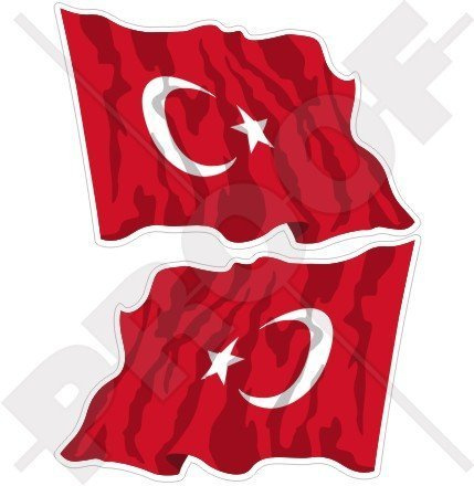 TÜRKEI Turkish Wehende Flagge, Fahne TÜRKIYE, Türkei 120mm Auto & Motorrad Aufkleber, x2 Vinyl Stickers (Links - Rechts)