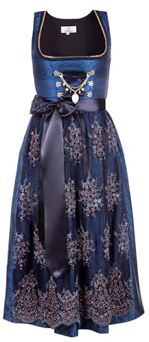 Edelnice Trachtenmode Exklusives Designer Dirndl lang Josepha inkl. Spitzen Dirndlschürze und Charivari Gr. 32-56 (54)