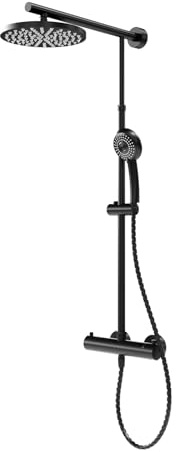 Schulte Duschsystem Black Style mit Sicherheits-Thermostat, Kopfbrause rund, schwarz matt, Korpus aus Messing, Duschmaster Rain mit Regendusche, EP9640-68