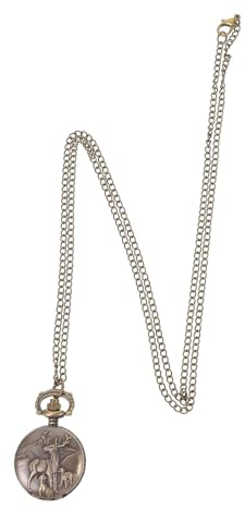 Hemobllo Vintage Taschenuhr aus Zinklegierung mit Kette, Quarz, Coffee | 1 Stück, Drucköffnung des Gehäuses, Retro Antik Stil, für Damen und Herren Zufälliger Stil