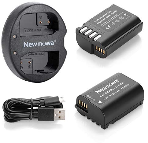 Newmowa DMW-BLK22 Batería (2-Pack) y Cargador USB Doble para Panasonic | Compatible con Panasonic DMW-BLK22 y Panasonic Lumix DC-S5, S5 II, S5 IIX, S1 II, S1R II, GH5 II, GH6, GH7, G9 II