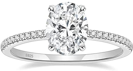 Zakk Damen Ringe Silber 925 Verlobungsringe Solitärring 3CT Oval Zirkonia Versprechen Ring Eheringe Trauringe Rosegold Gold