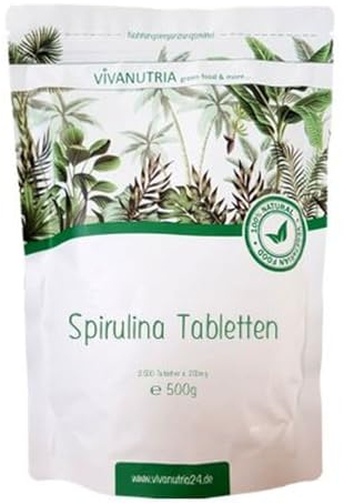 VivaNutria Spirulina Tabletten 1000g | aus kontrolliertem Anbau I 5000 Spirulina Presslinge ohne Zusätze - rein & natürlich I schonend verarbeitet | Rohkostqualität I vegan