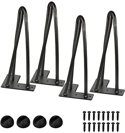 Ikodm 4er Set Hairpin Legs 30CM, Haarnadel Tischbeine schwarz Metall, Tischkufen Esstisch mit Dreifachstab Freie Bodenschoner und Schrauben Verfügbar in Höhe von 15cm-72cm