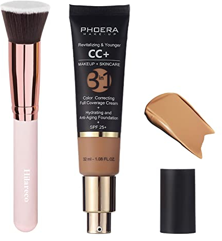 PHOERA Crema CC+, Fondotinta coprente, Crema correttiva del colore, Siero idratante anti-età e Protezione solare SPF 25+ (160 Sand, 30 g (confezione da 1))