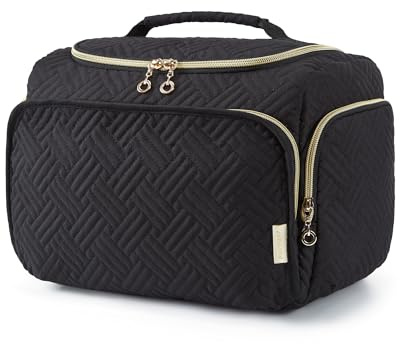 BAGSMART Travel Toiletry Bag, Large Wide-open Travel Bag for Toiletries, Makeup Cosmetic Travel Bag with Handle, Black-L