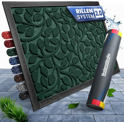 Bodenständig® Fußmatte außen - rutschfest & saugstark - Fußabtreter Grün | Rillensystem 2.0 - Fussmatte aussen 40x60cm - perfekte Größe - Ideal für innen und überdachte Außenbereiche - Blattmotiv