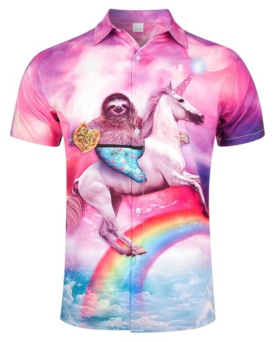RAISEVERN Pancake Mens Shirts 3D Printed Hawaiian Funny Unicorn Sloth Funky Stag Bright Ugly Holiday Bad Taste Crazy Shirt Rave Awful Gifts, L
