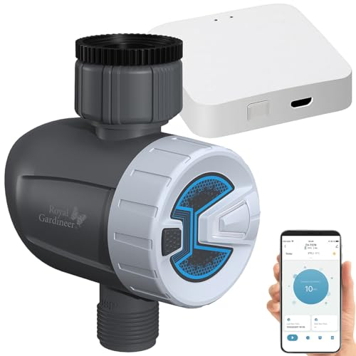 Royal Gardineer WLAN Ventil: Smarter programmierbarer Bewässerungscomputer mit WLAN-Gateway & App (Smarthome Controller, Gartenbewässerungen Bluetooth, Feuchtigkeitsmesser)