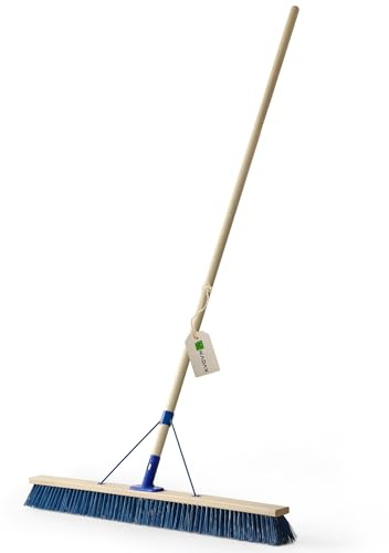 KADAX Scopa da strada a manico lungo in legno e nylon con supporto per manico in metallo, ampia scopa industriale confortevole, sabbia, diverse dimensioni (100 cm)