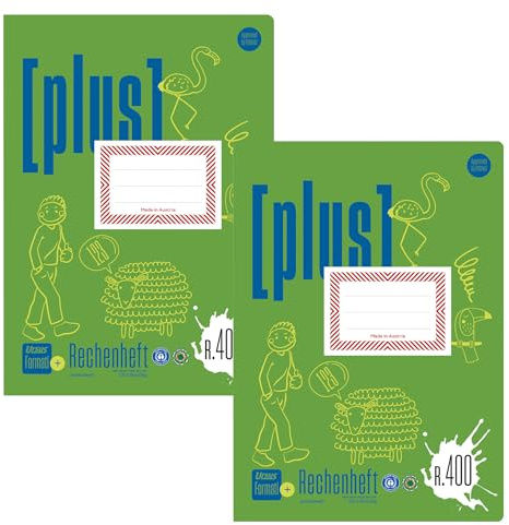Formati Plus Rechenheft R.400 A4, 2 Hefte à 20 Blatt, 5 mm kariert | 100 % Recyclingpapier, ausgezeichnet mit blauem Engel und österreichischem Umweltzeichen, abgerundete Ecken