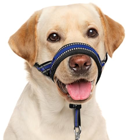 BARKLESS Weiches Hunde-Kopfgeschirr, gepolstert, gegen Ziehen, Nasen-Halfter mit Sicherheitsglied für mittelgroße und große Hunde, verstellbar, einfache Kontrolle beim Spazierengehen, Blau, Größe XL