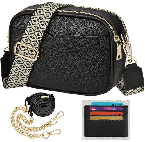 TEUEN Petit Sac Bandoulière Femme, Pochette Téléphone Portable Cuir Chaînes Porté Epaule Sacs à Main Besace Sacoche Messenger Téléphone avec 5 Poches ＆ 4 Fentes pour Cartes