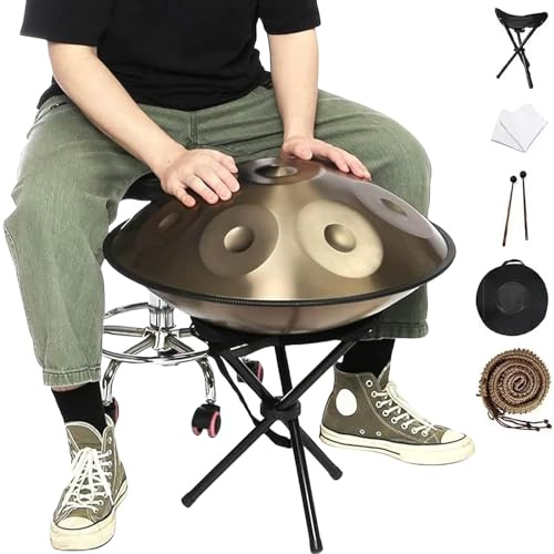 432HZ D Moll 9 Noten Stahl Zunge Drum - 22 Zoll Handpan Drum mit Tasche, Ständer, Schlägel - Anfänger Meditation Instrument Geschenk