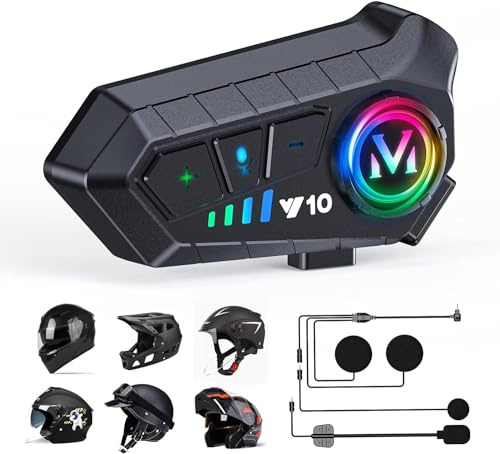 Khptop Y10 Casque de moto Bluetooth sans fil DSP&CVC Réduction du bruit Système de qualité sonore pour moto/ski/cyclisme 1000 mAh