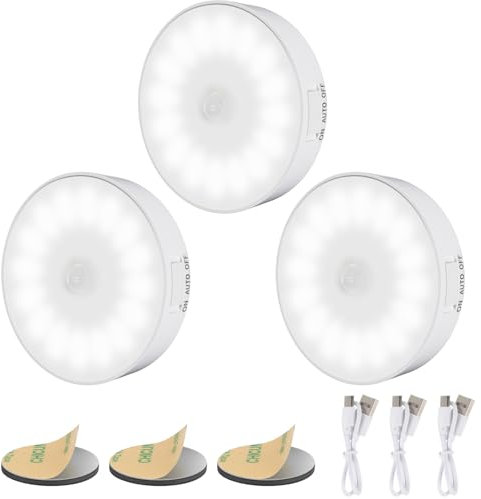 Electight 14 LEDs Motion Sensor Lights Indoor, 3 Pack Cordless Night Light Stick on Wall with Magnetic Base, USB Rechargeable Battery, Stair Lights, for Wardrobe,Cabinet,Stairs,Closet,Hallway