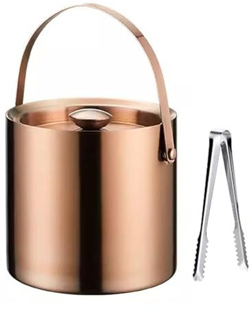 Lzyjck Stainless Steel Ice Bucket, Double Wall Stainless Steel Ice Bucket for Parties with Lid And Ice Tongs,Stainless Steel Champagne Ice Bucket,for Cocktail Bar, Parties & Outdoor,copper,3L