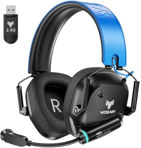 WESEARY Wireless Gaming Headset for PC, PS5, PS4, Mac, Switch, Mobile Dual-Mode 2.4GHz & Bluetooth 5.4, Gaming Headphones with ENC Noise Cancelling Mic, Ultra-Low Latency, Stereo Sound, Soft Earmuffs