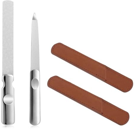 2 lima professionale per manicure in acciaio inox con custodia in pelle lima per unghie lucidate a doppia faccia, manico antiscivolo per manicure, pedicure, casa, salone