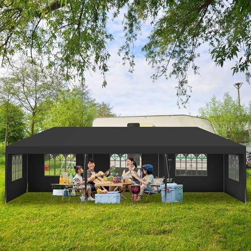 UISEBRT 3 x 9 m paviljong partytält med 8 sidoväggar och tak, vattentät, trädgårdspaviljong, UV-skydd, tält för camping, fest, trädgård, festival – antracit