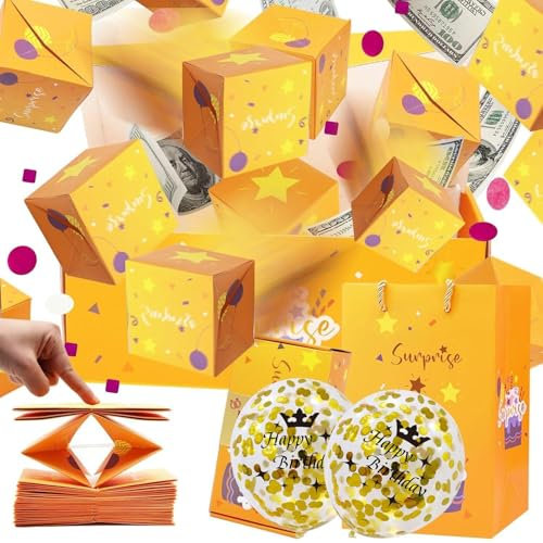 Scatola a sorpresa pop-up da 1 pezzo, palloncini da 2 pezzi, scatola a sorpresa per compleanno, salvadanaio pop-up pieghevole, scatola regalo a sorpresa
