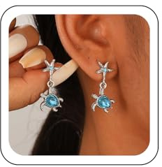 Wendalern Boucles d'Oreilles Boho Tortue et Étoile de Mer en Cristal - Clous d'Oreilles Femme