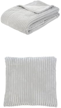 Gözze Cord Optik Wohndecke und 2er Set Cord-Kissen, 150x200 cm + 50x50 cm, Farbe: Silber