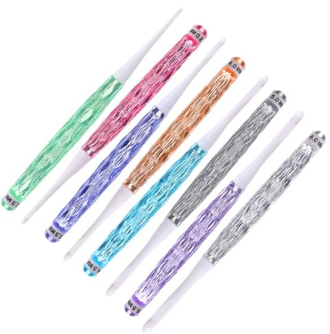 8 Stück Kunststoff Häkelnadeln Set Bunte Häkeln Stricken Häkelnadel Crochet Hook Ergonomische Häkelgriffe für Arthritische Hände Häkelgarn Bastelprojekte Häkelzubehör (2,5 mm–6 mm)