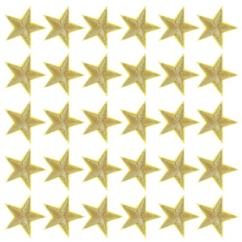 JIEYAO 30 stycken gyllene stjärnor, lappar att stryka, 3 cm stjärnlappar att stryka, broderade applikationer för sömnad, stryklappar, lappar för kläder, jackor, hattar, ryggsäckar, jeans