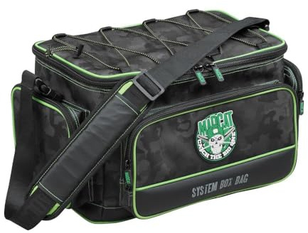 Madcat System Box Angeltasche, 18L, Schwarz-Grün, mit 3 Wasserdichten Tackleboxen, Ködertasche, Wallerangeln