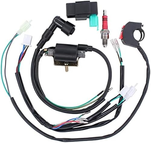 Pexorin Wiring Harness Loom Kill Switch Spark Plug Coil CDI, for 110cc 125cc 140cc Pit Bike CDI Spark Plug Kit