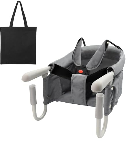 Surplex Seggiolone pieghevole con gancio per bambini, seggiolone portatile da tavolo con imbracatura di sicurezza a 5 punti, tappetini per tracolla e cuscino rimovibile e borsa per il trasporto, sedia