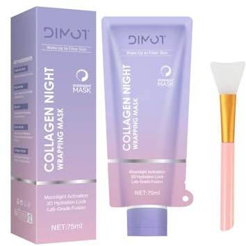 Kollagenmask för natten – Peel-off-mask för ansiktet med kollagen, hyaluronsyra, elasticitet och fukt, strålande hud, Collagen Night Wrapping Mask, 75 ml