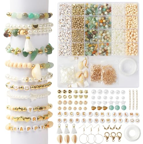 ACOMTUO Perlen für Armbänder, Edelstein Perlen Kit, Perlenset, Schmuck Selber Machen Set, Edelsteine zum Auffädeln für DIY Armband Halskette Schmuckherstellung, Partys, Feiertage