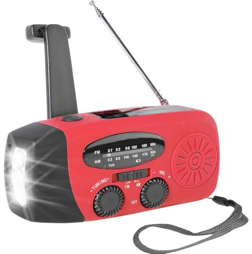 Wind Up Solar Radio, 2000mAh Rechargeable USB Phone Charger, Survival Hand Crank AM/FM Emergency Weather Radio,SOS Alarm, LED Bright Flashlight for Outdoor Camping, Hiking