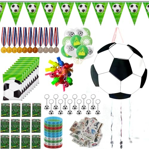 Piñata Cumpleaños Infantil, Piñata Fútbol + Set 169 piezas de Fútbol, Piñata de Balón con Rellenos, Relleno piñatas de cumpleaños