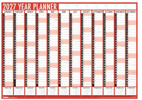 2027 Large A1 Wall Calendar Full Year Red - Yearly Planner Family Holidays - Wall Mounted Calendar 840 x 600mm - UK & Ireland Holidays Home Office School