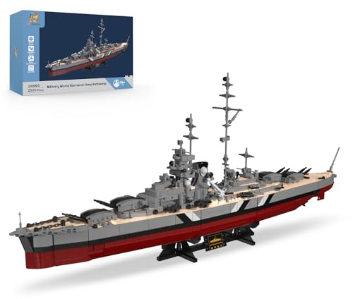 Brihappen Zweiten Weltkrieg Schlachtschiff Bausatz Set, Deutsche Kriegsschiff Bismarck Bausteine Set für Erwachsene und Jugendliche ab 14 Jahren, Militär-Themen-Bausatz als Geschenk（2535 Stück）