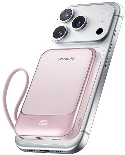 VONUV - 10000mAh Magnetic Power Bank, Wireless Portable Charger with 15W Max Fast Charging and Built-in USB-C Cable, 22.5W PD LED Display, Compatible with iPhone 16/15, Samsung