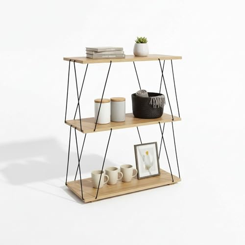 INDE MOBLEKIT | Estantería 3 Baldas de Madera y Metal Negro 60x30x71.2 cm, Estantería Baja Moderna con Acabado Mate, Mueble Almacenaje Multiusos para Libros, Salón, Cocina o Dormitorio