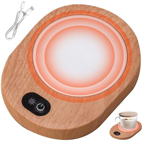 Hilai Chauffe-Tasse USB Chauffe-Tasse pour Bureau à café en Bois 55-65 ℃ Café à température constante Dessous de Verre Chauffant Portable pour thé au Lait de Cacao Bureau Domicile Pas Batterie p