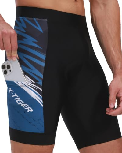X-TIGER Culotte Ciclismo Hombre 5D Gel Acolchado Pantalon Cortos MTB | Antideslizantes Transpirable con 3 Bolsillos Pantalones con Bajos Antideslizantes Logotipo Reflectante