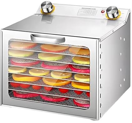 Déshydrateur Inox, Déshydrateur Alimentaire, 8/12/18 Plateaux, Séchage Air Chaud 3D Uniforme, Minuteur 0-12h, Fruits, Jerky, Légumes, Friandises(8lavers)