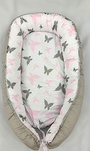 Multifunktionale Kuschelnest Babynest Kokon für Babys und Säuglinge, Nestchen, Reisebett, 100% Baumwolle und Plüsch Minky, antiallergisch, Grau/Sterne